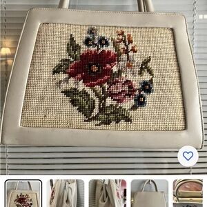 Vintage! Hand Made Elegant Floral Needlepoint Purse Tote Bag 60s/70s